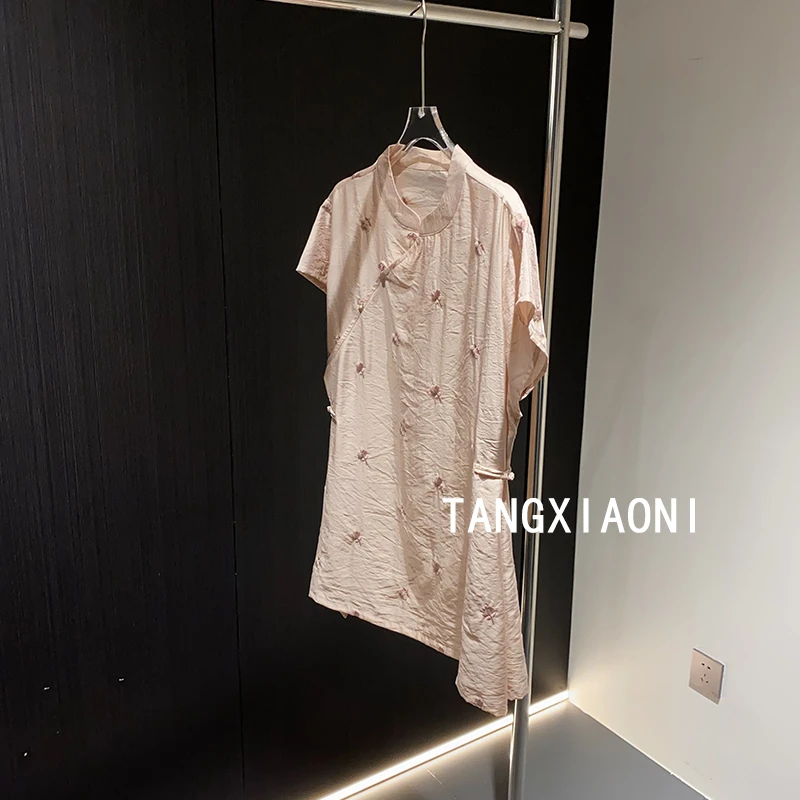 2店 浅水粉花 小刺绣盘扣上衣 潮牌女装潮牌女装