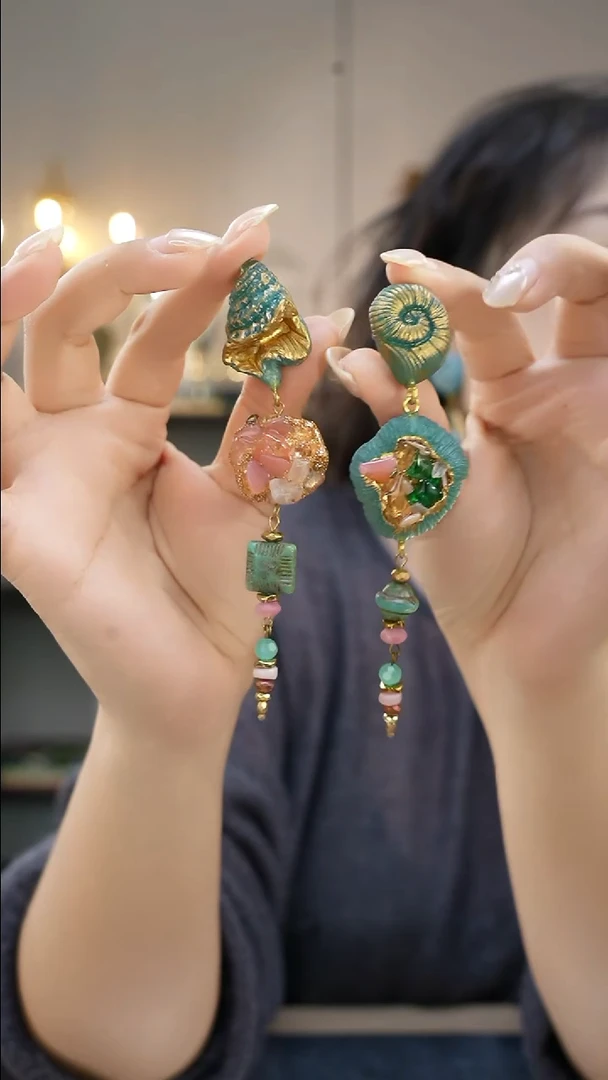 铜合金无小***糖蓝色长ab耳环
