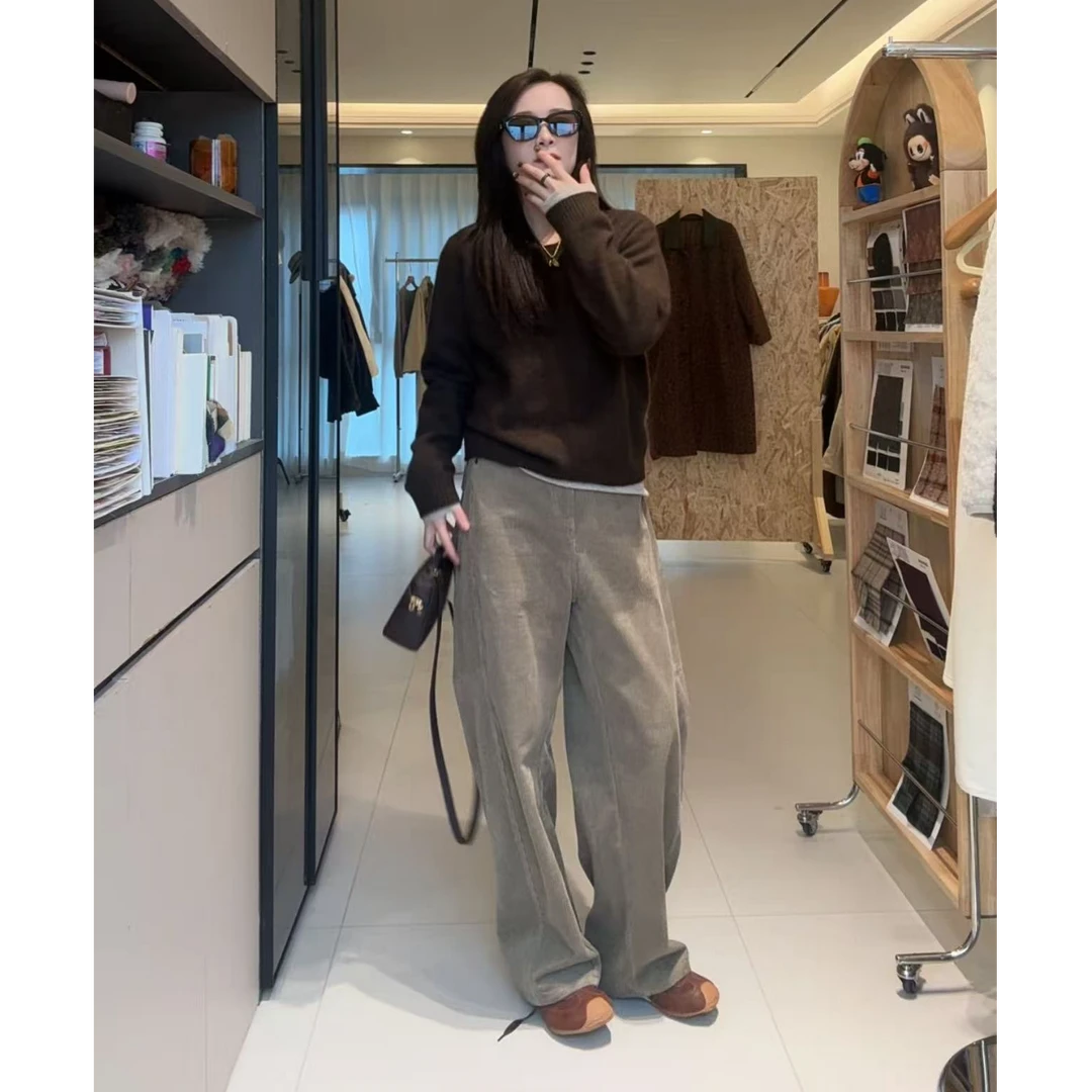 秋冬灯芯绒弯刀裤休闲垂感小众设计裤子中腰女#10970