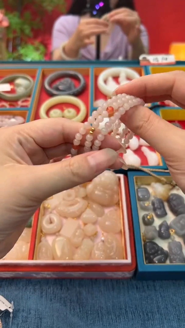 手链未镶嵌和田玉藕粉设计款手串5mm【多样性发其一】