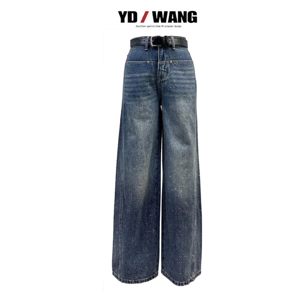 【YD精选】腰带复古满钻牛仔裤  设计款时尚休闲小众款外套