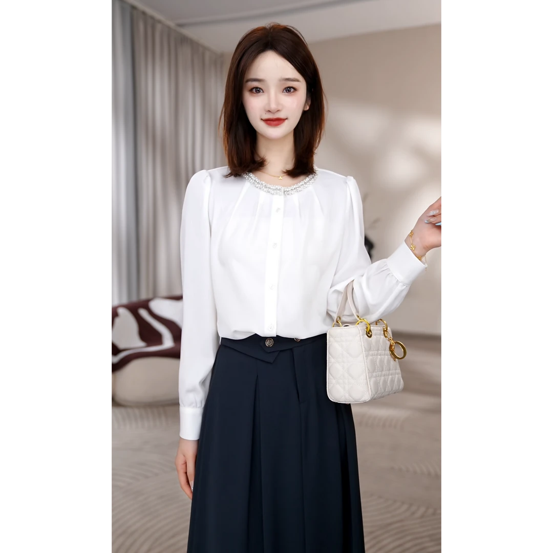 【曼贝】衬衫女长袖新款设计感百搭时尚气质衬衣8591106【佳莹】
