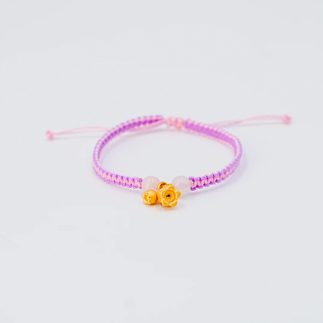 老庙黄金足金大气时尚百搭经典铃兰花青春优雅手编2足金手绳