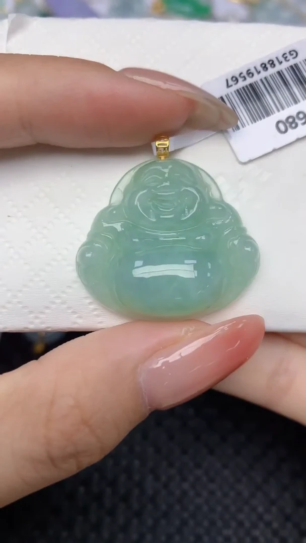 翡翠18K金镶嵌颈饰天然翡翠a货