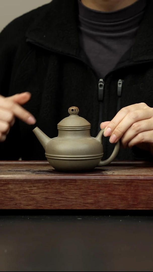 茶壶紫砂岩中泥三拼 青色玉带壶