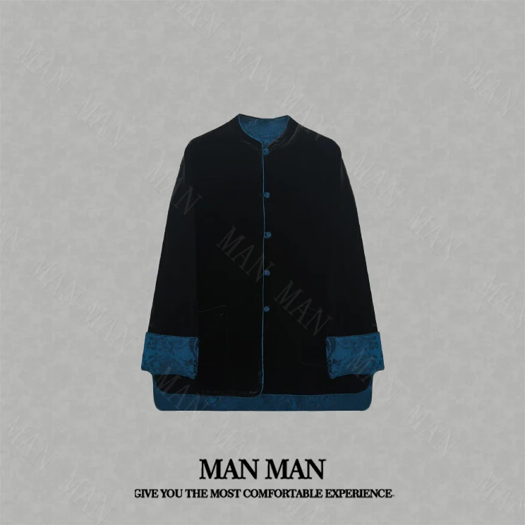 满满-『蓝羽桑蚕丝丝绒国风两穿外套』25008重磅春款气质百搭