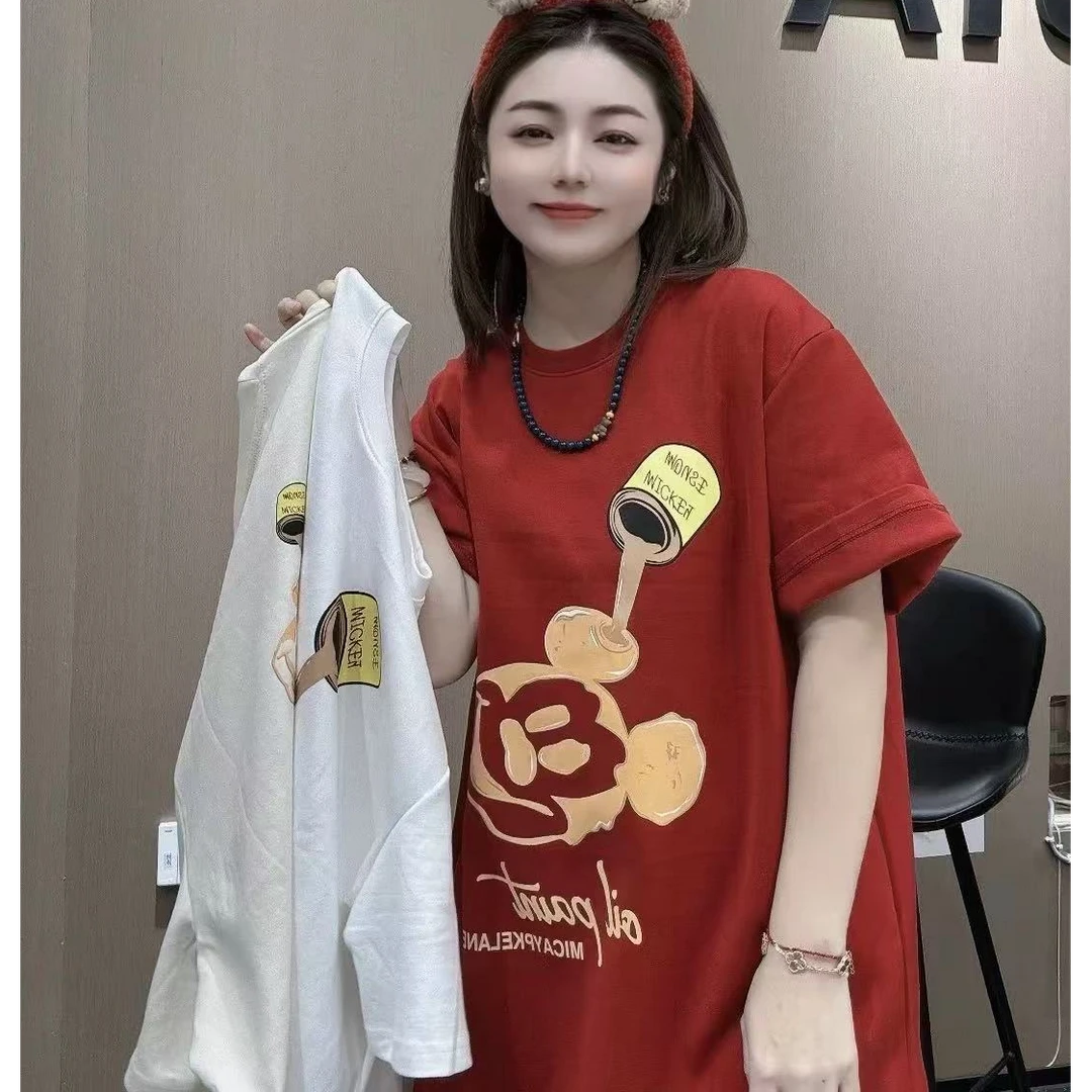 欧货24秋冬前后米奇卡通印花T恤女慵懒风洋气百搭宽松短袖10265