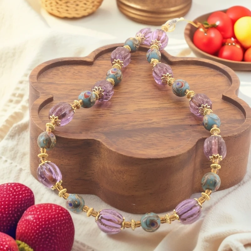 【凰世今传】尼泊尔回流老琉璃项链轻奢彩色紫色单圈气质手工精美