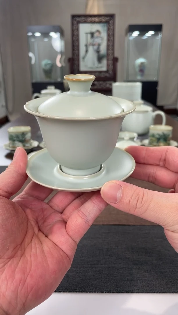 【闪购商品】杯子天青葵花三才盖碗 容量165cc