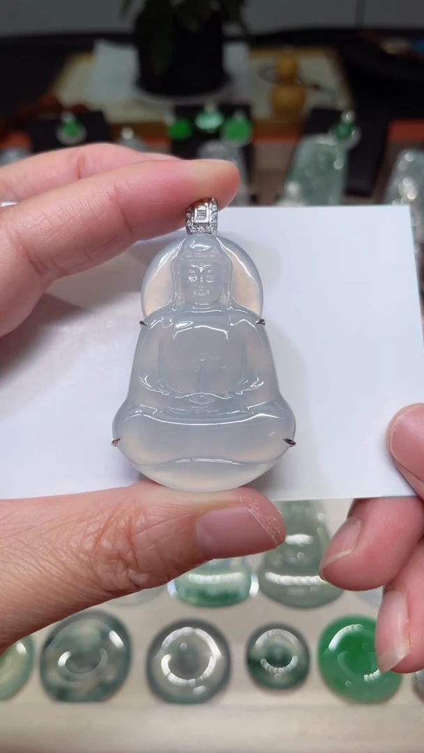 颈饰银S925镶嵌翡翠素衣观音55.5/33.3/8.5