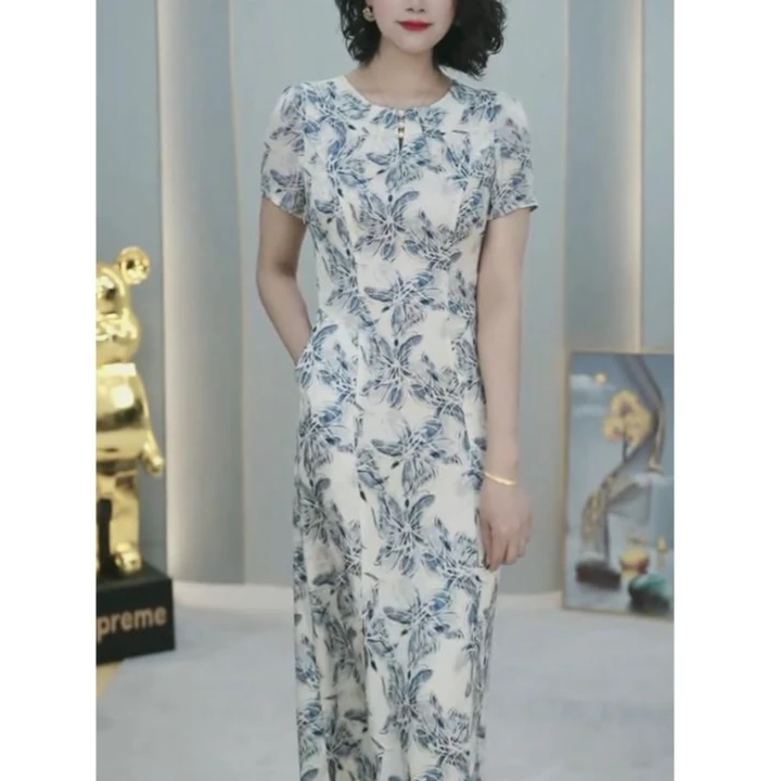 时尚印花连衣裙女装2025夏季新款优雅静奢洋气显瘦精致大气女神范