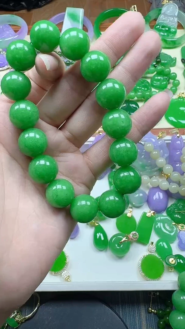 颈饰未镶嵌翡翠14MM绿串