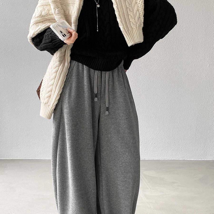 桑蚕丝羊毛加绒温暖亲肤百搭卫裤松弛感冬