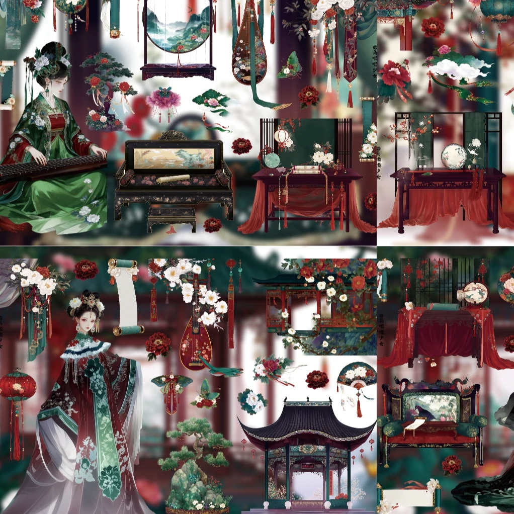 【北洋画报】原创膜切贴纸铜版纸哑光膜中式民国风拼贴素材水彩晕染