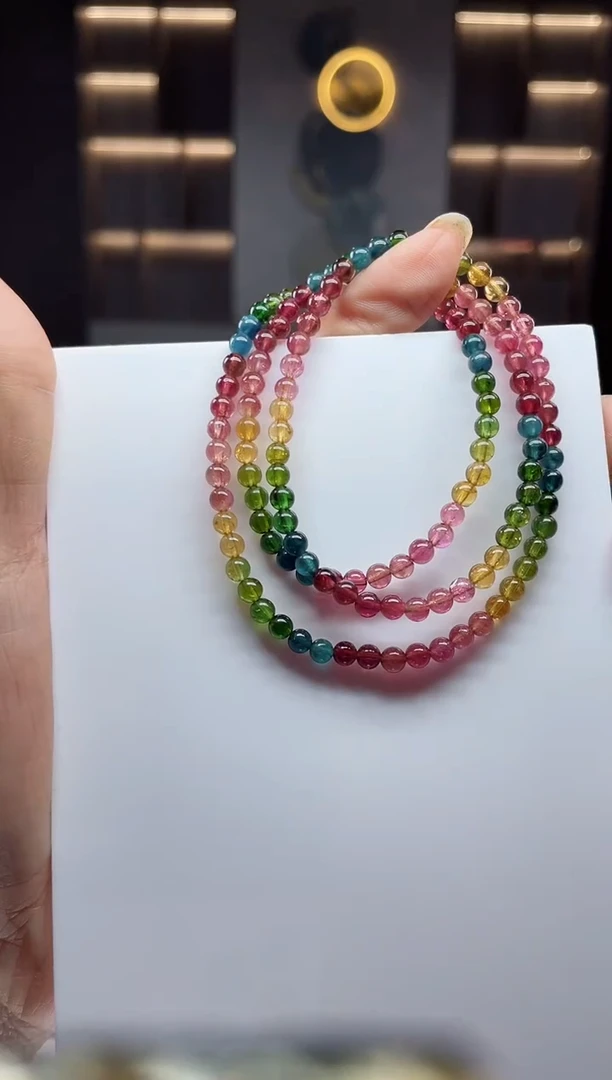 未镶嵌老矿碧玺三圈手串4mm+碧玺（多样性发一条）Q