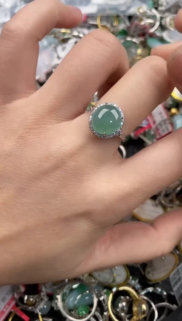 银S925镶嵌戒指翡翠10                  9