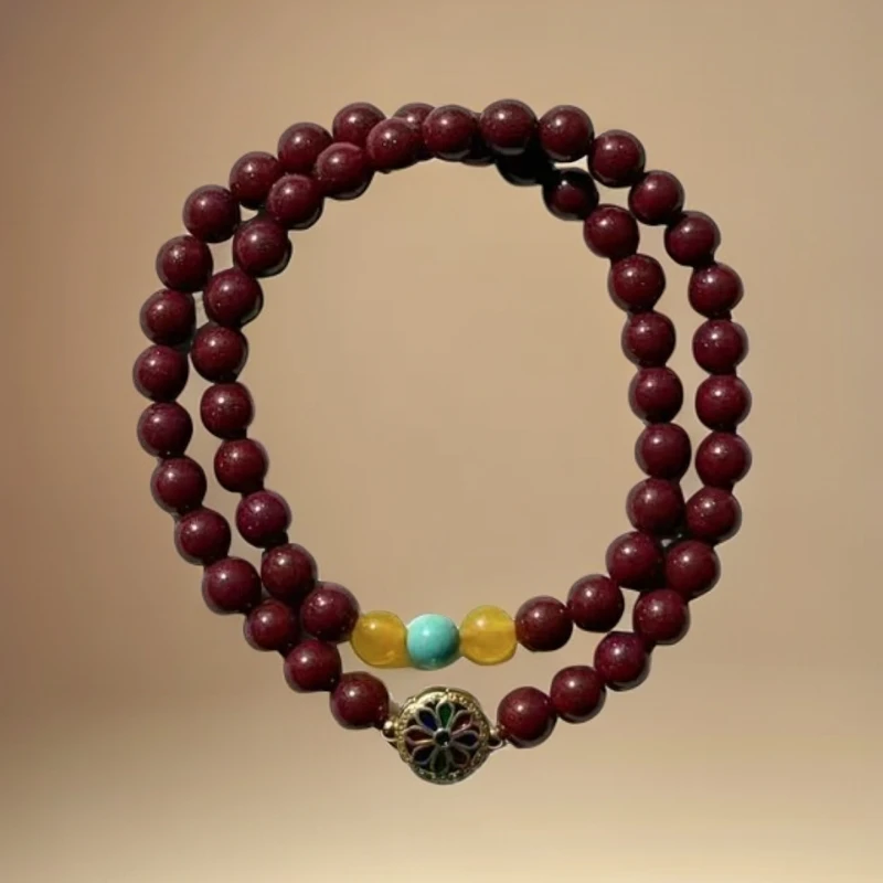 非金属树脂手链 天然辰砂女士双圈太阳花手串