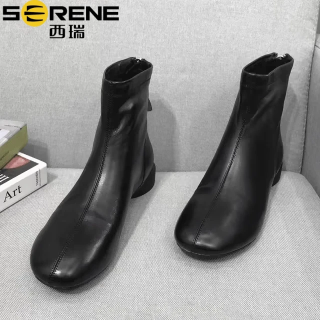西瑞真皮平底短靴女秋冬加绒女鞋轻奢鞋子女款爆款2025新款马丁靴