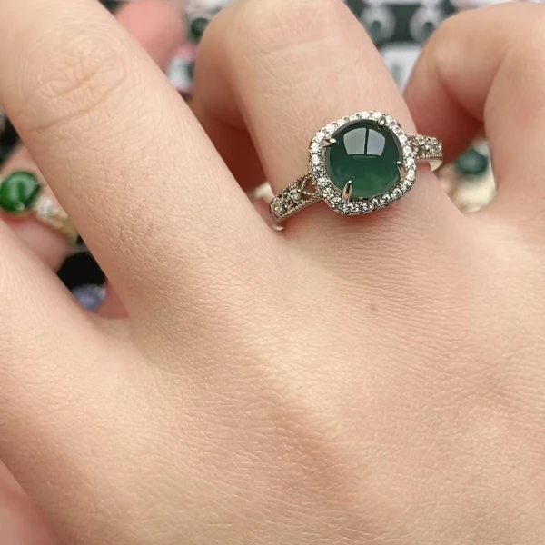 鑫辰珠宝天然A货翡翠银镶嵌设计款开口女戒指时尚百搭
