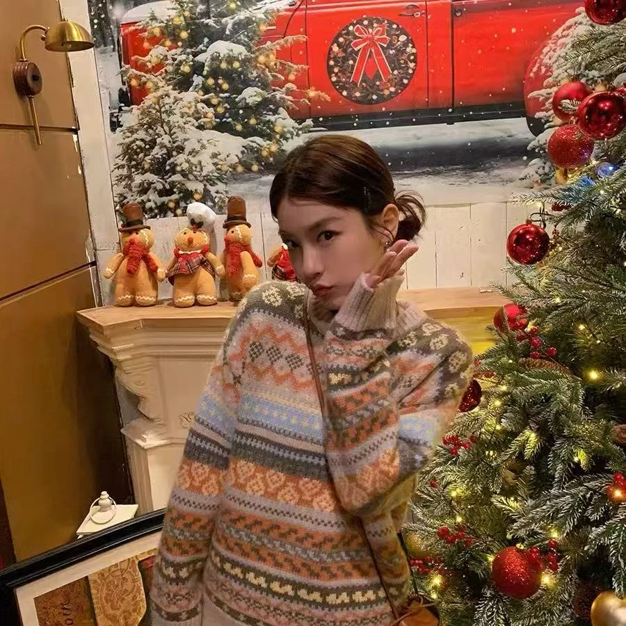 【山羊绒拉绒】韩系费尔岛系列圆领套头针织衫FF-010