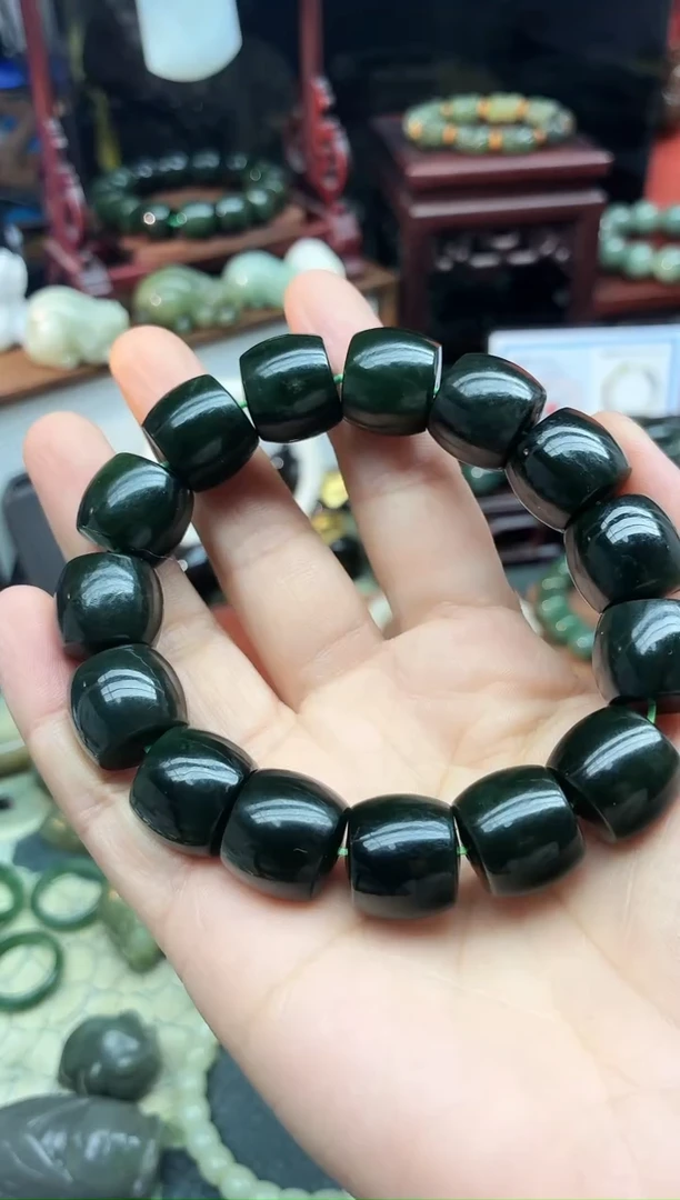 未镶嵌手链和田玉15MM黑碧玉