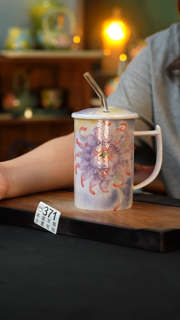 杯手绘心瓷陶瓷浮力微瑕介意勿拍