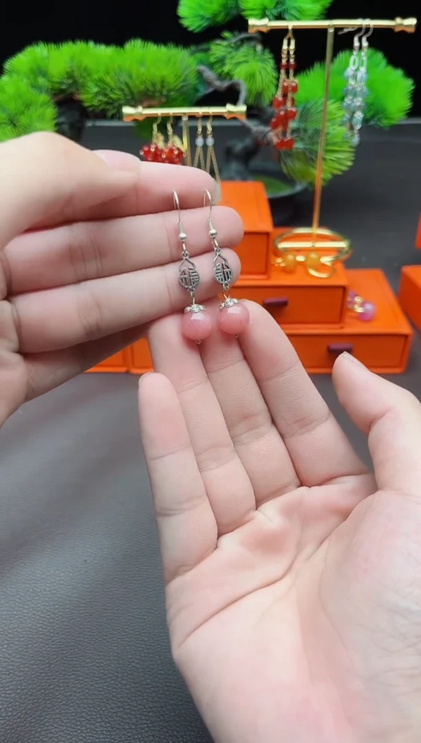 玛瑙/玉髓耳饰银S925镶嵌426