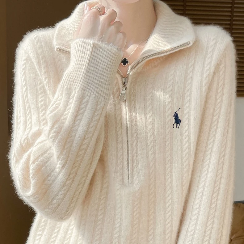 100羊毛拉链刺绣翻领可高领两用时尚厚款上衣D267清