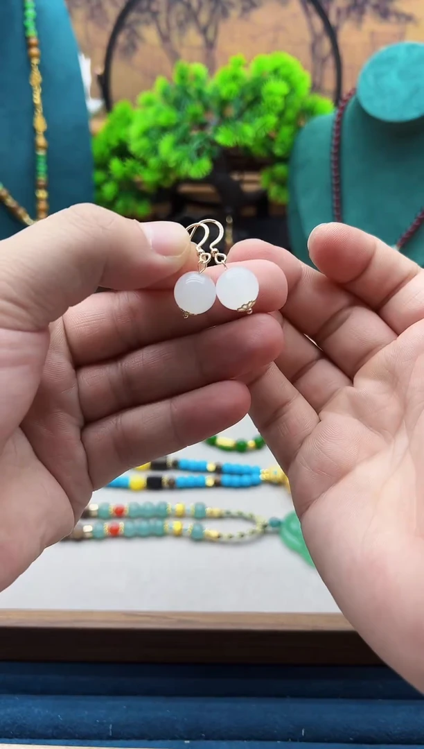 【闪购商品】和田玉耳饰14K金镶嵌E118