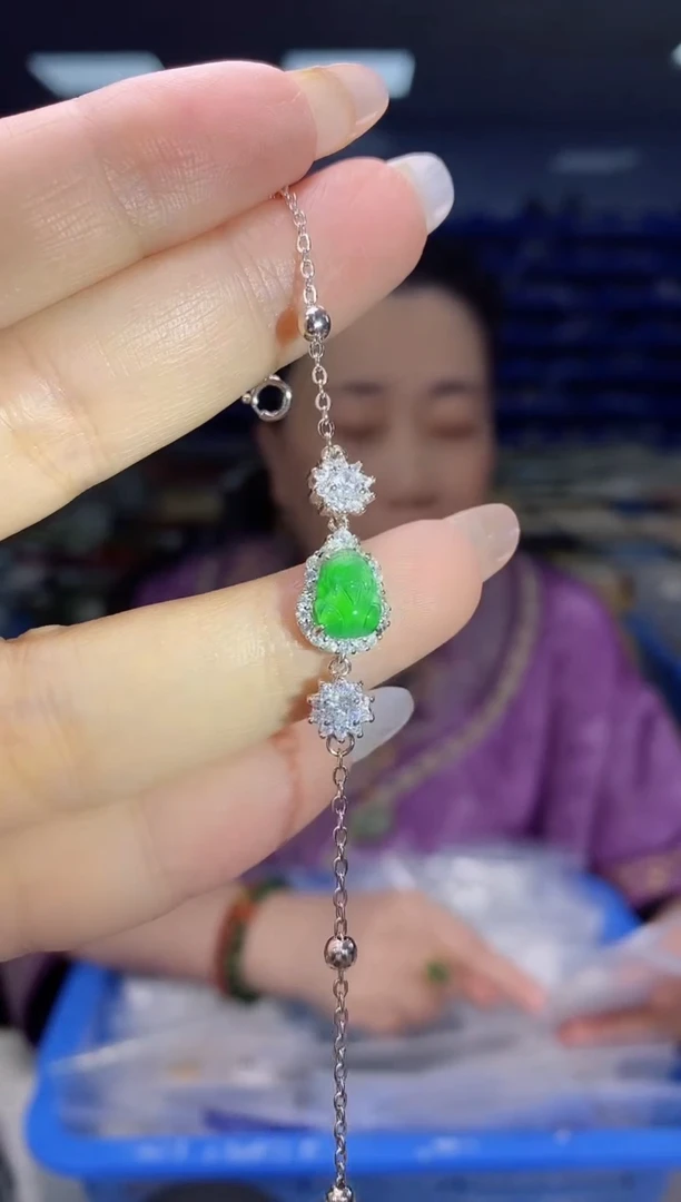 银S925镶嵌手链翡翠SL4965