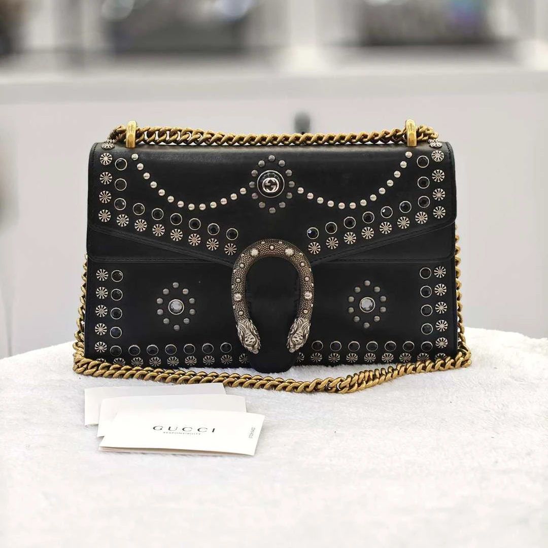 95新 GUCCI/古驰 古驰中号朋克铆钉酒神 单肩女包 13422324