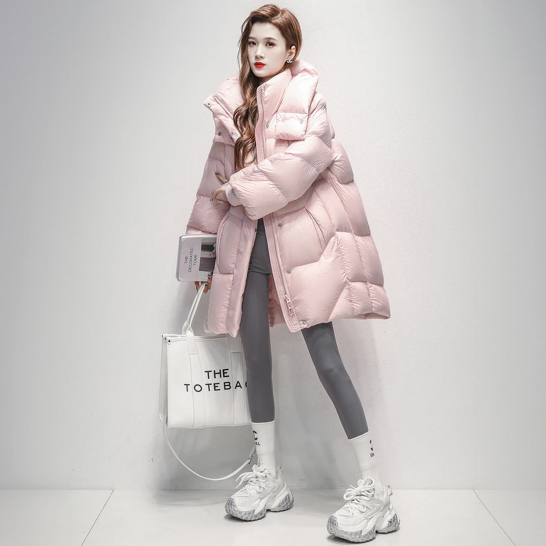 云朵泡芙白鹅绒羽绒服女中长款2025冬季新款连帽保暖时尚加厚外套