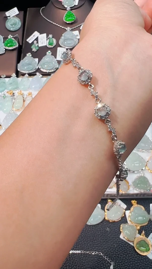 银S925镶嵌手链翡翠蛋面手链