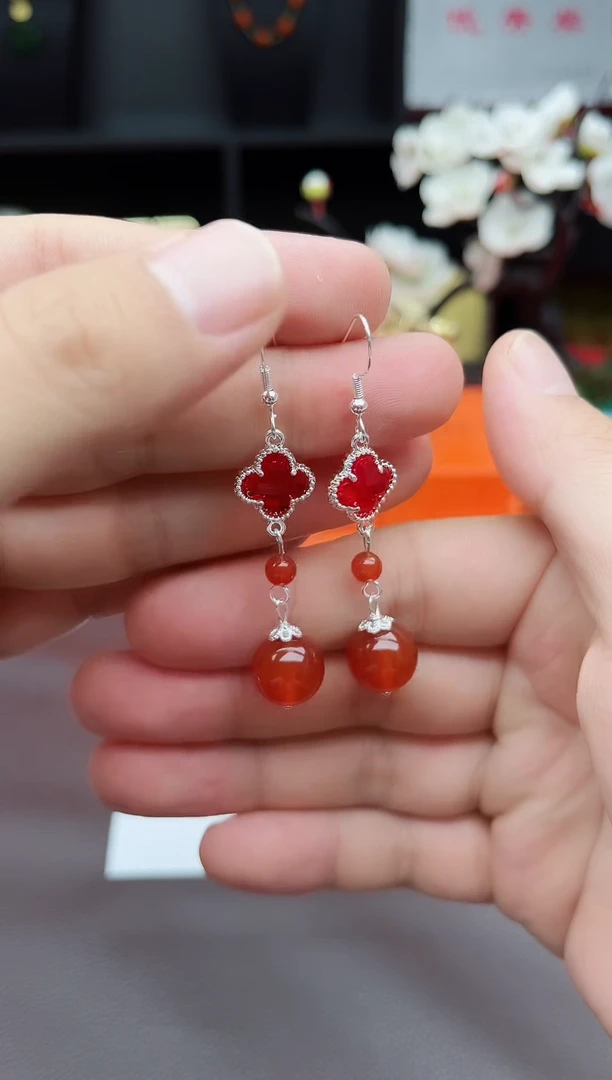 玛瑙/玉髓耳饰银S925镶嵌233000