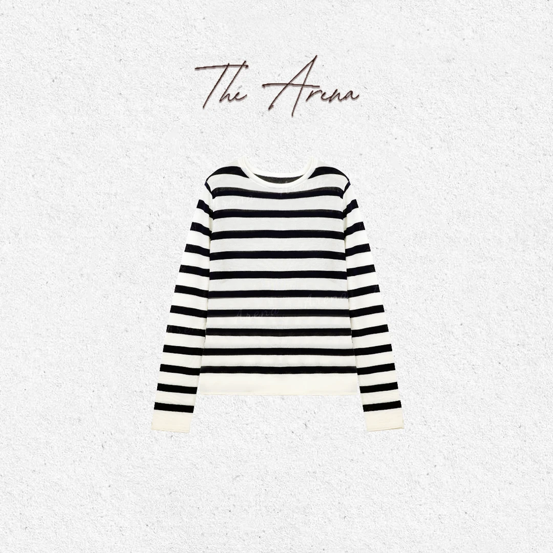 "法式松弛"60支超细100%羊毛轻薄针织条纹打底衫XY-202502