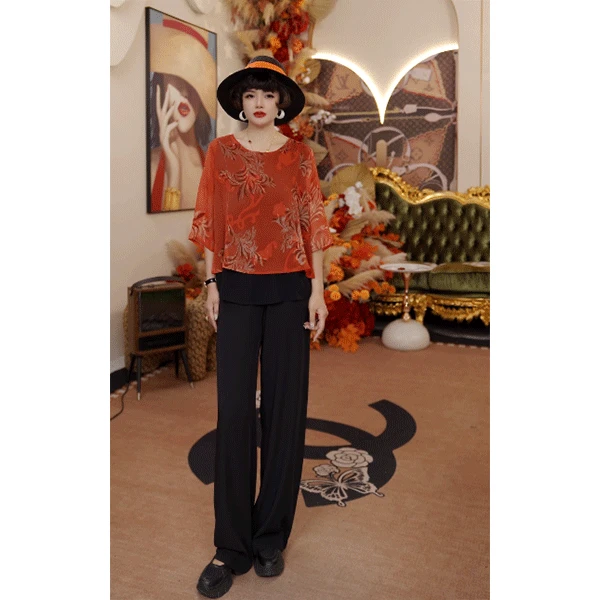 E296 时尚休闲百搭夏季薄款印花圆领提花洋气上衣