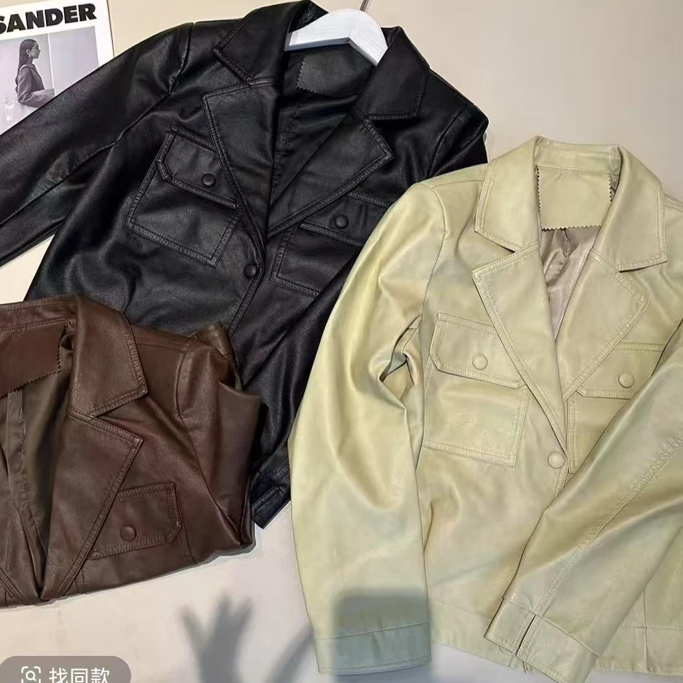 《优麦汇》现货Y5185早春款皮衣设计感百搭时尚外套休闲女款