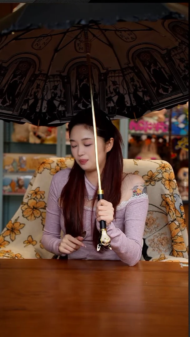 209-Hepburn Cat 赫本猫双层缎面猫头直骨防晒伞-黑色