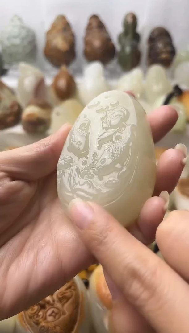 石材方解石棉纹正常不退换荷花鱼