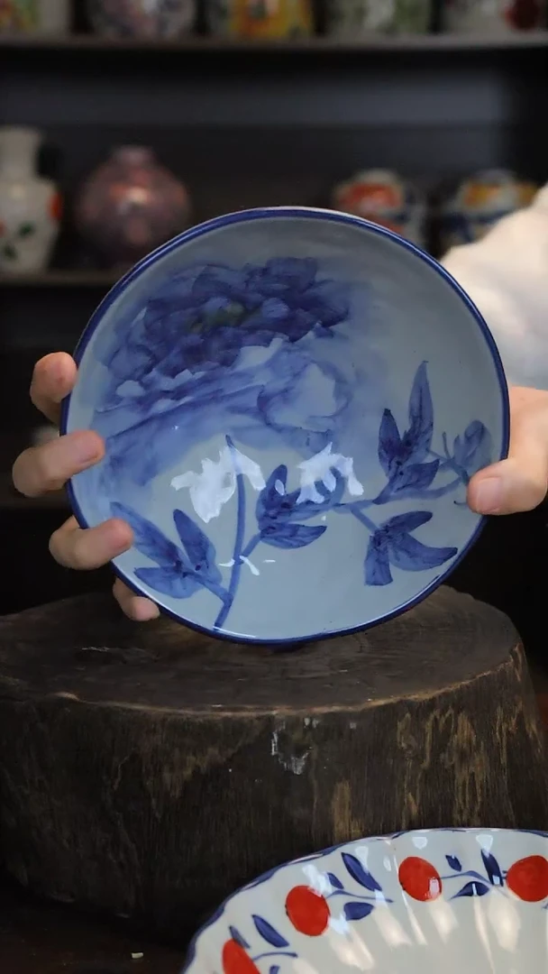 【闪购商品】椿野6.5寸锤纹小碗（青花牡丹）C042