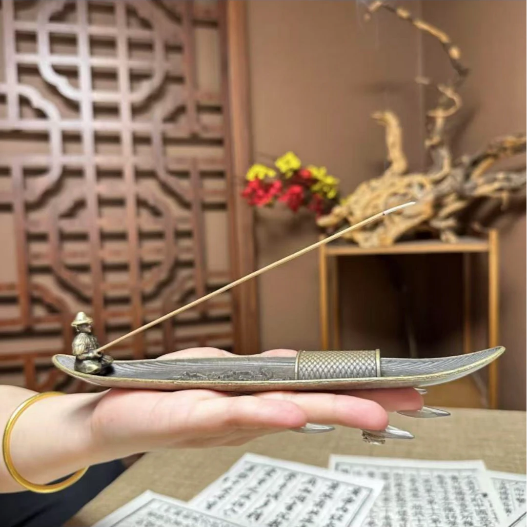 【送40支线香！】香薰炉合金渔翁小船线香炉家用檀香沉香卧香座