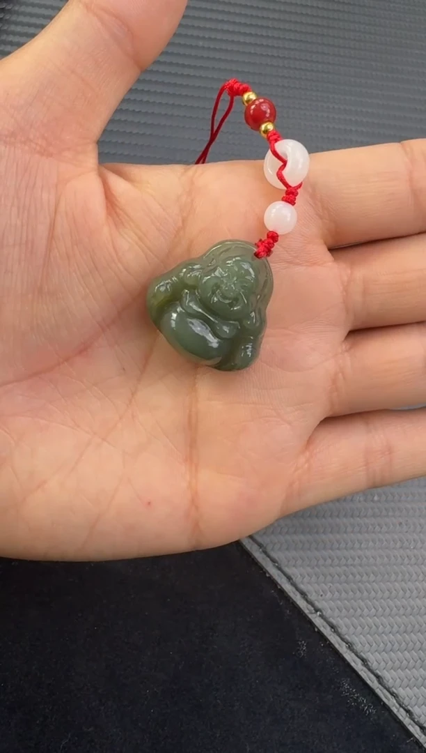 颈饰未镶嵌和田玉黔****茶若羌青玉微色差佛公吊坠