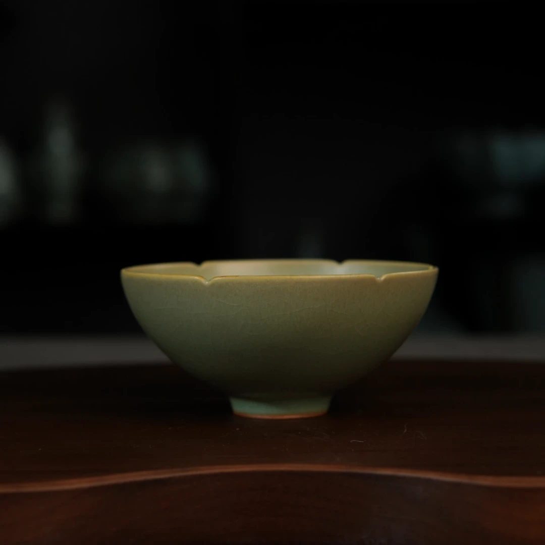 汝瓷葵口杯汝瓷手工高档茶杯复古待客茶具网红茶器原矿汝窑