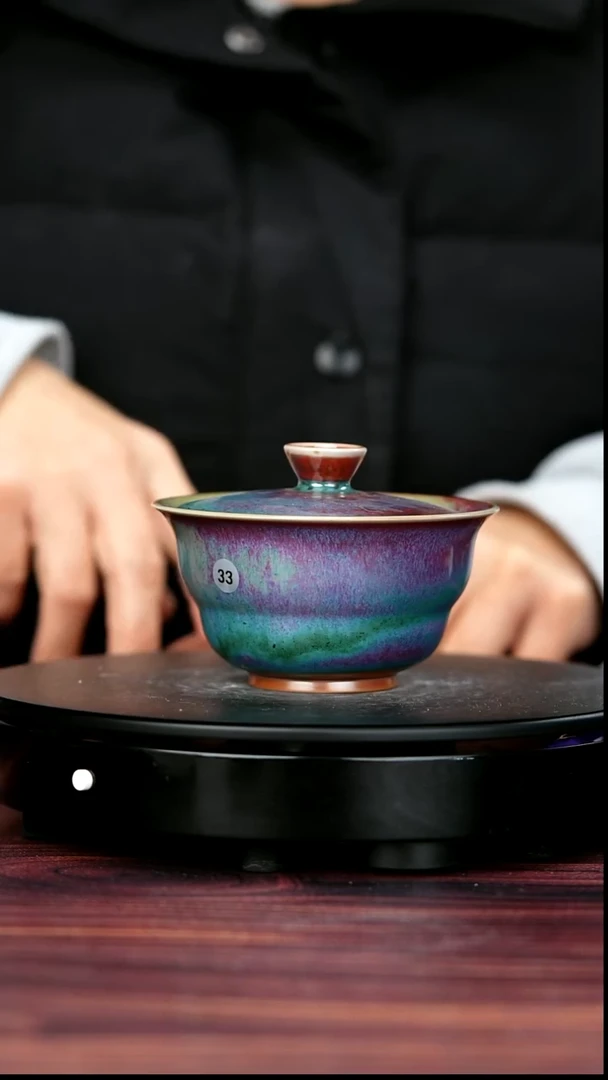 盖碗瓷33#李盼龙一级品原矿钧瓷福禄盖碗