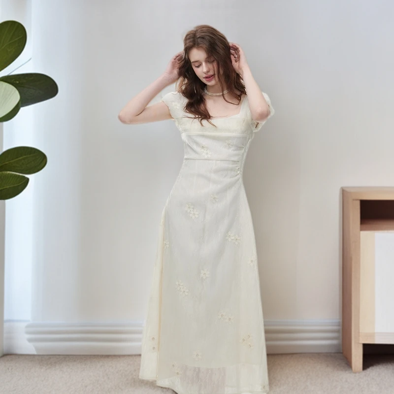 【熙地】夏季洋气白色温柔甜美初恋感气质荷叶边连衣裙 C85XD0150M