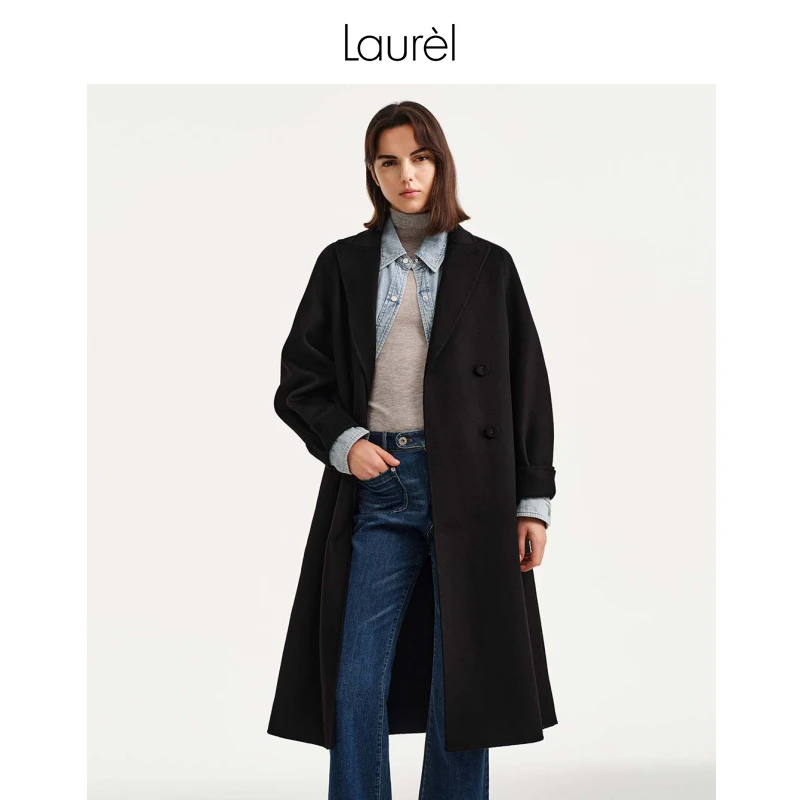 【晨粉专享】Laurel经典黑长款西装领大衣女LWD346D03800