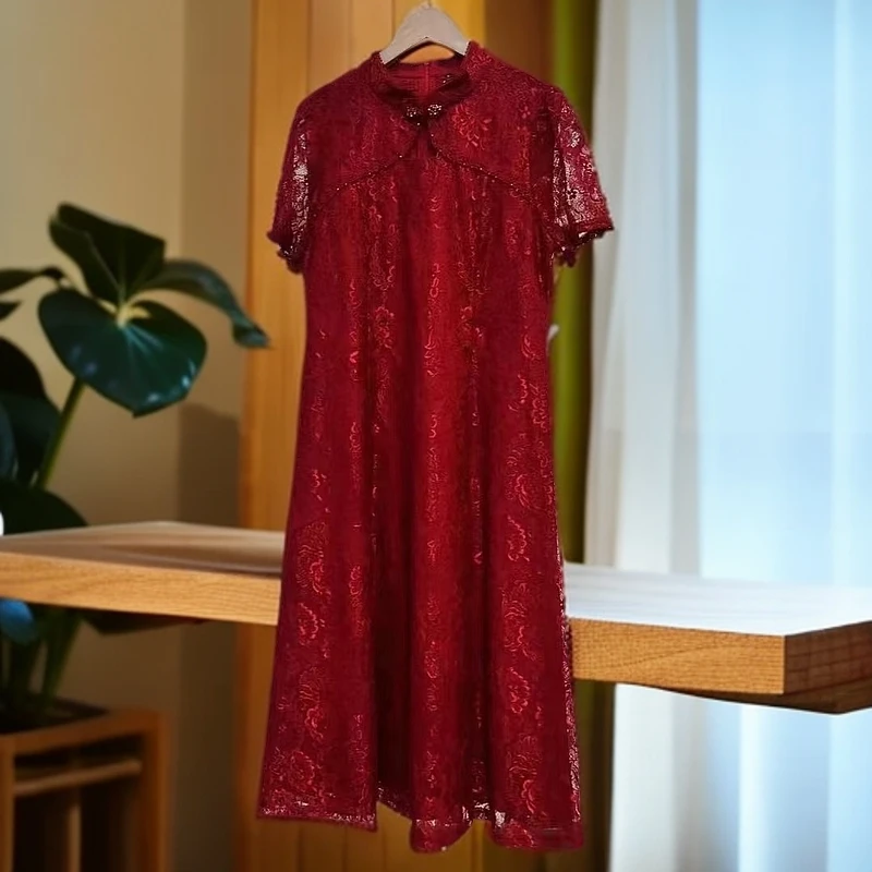 K0110蕾丝旗袍大码显瘦气质高贵时尚夏季中长款旗袍L8