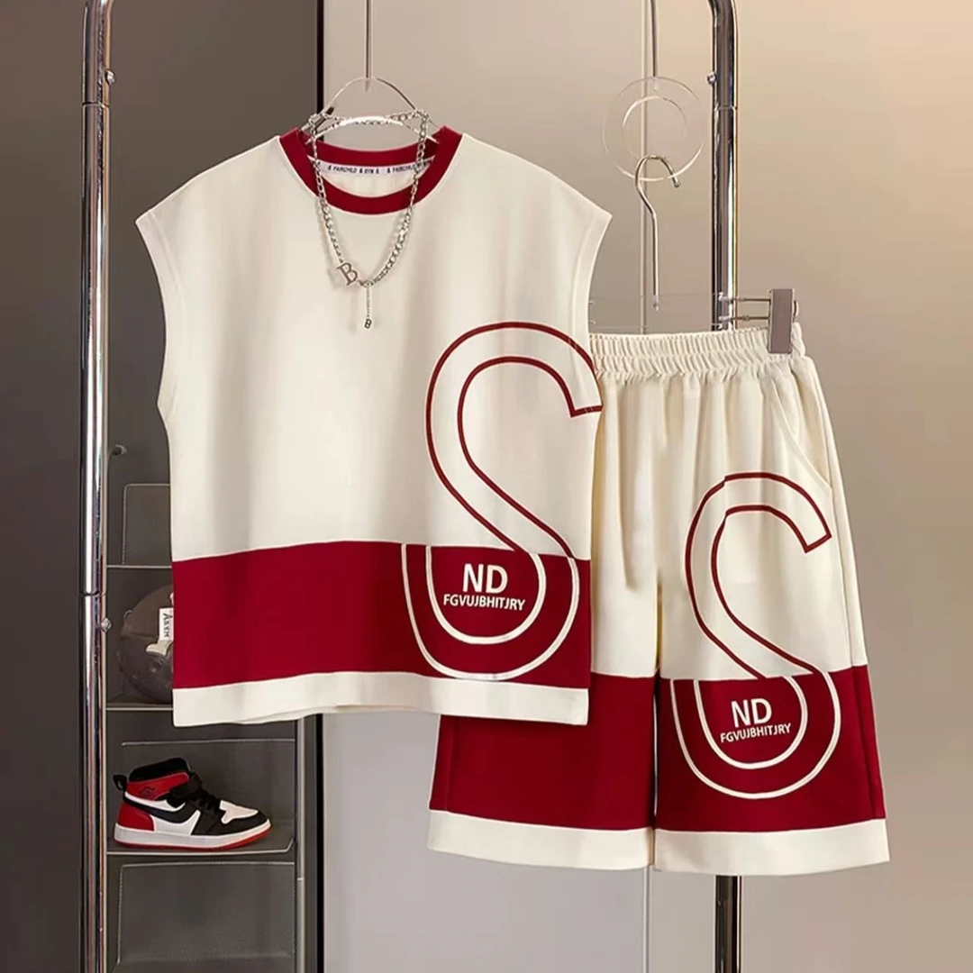 酷帅拼接撞色~男童夏季短袖彩色套装中大童休闲短裤两件套9638