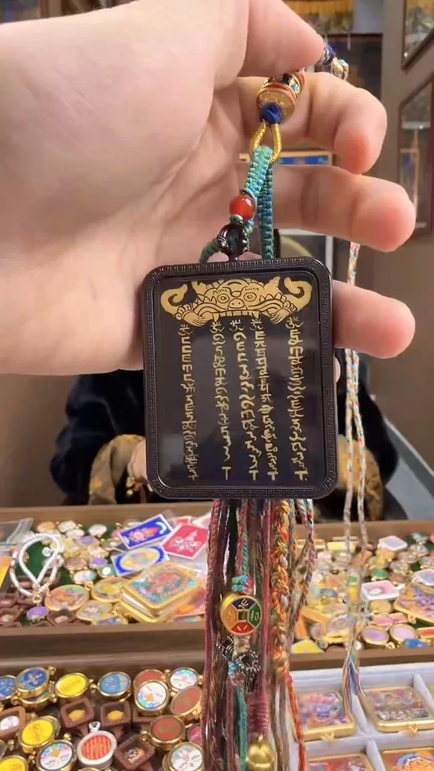 吊坠五路财神心咒车挂-热贡纯手绘唐卡
