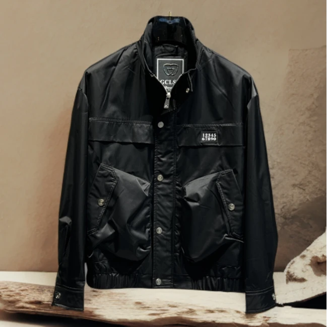 诺顿雷斯欧货时尚男士工装商务夹克秋季新款个性口袋字母印花外套